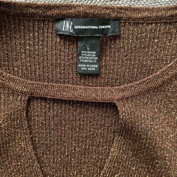 I.N.C International Concepts Brown Bronze Metallic Keyhole Blouse Top Size L - Picture 6 of 9